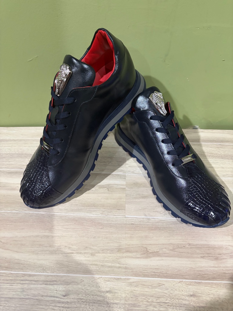 Men’s Fennix Italy Shoes Casual Sneakers Navy Leather Calf/Alligator